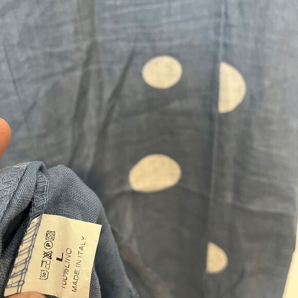 Lands Downunder Blue Polka Dot Chambray Linen Sleeveless Midi Dress Size Large - Picture 3 of 6